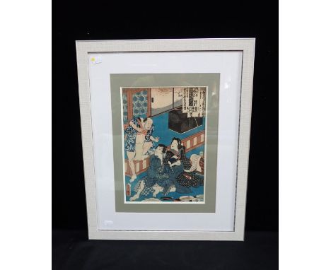 KUNISADA: WOODBLOCK PRINT, INTERIOR SCENE32 x 22cm plus frame