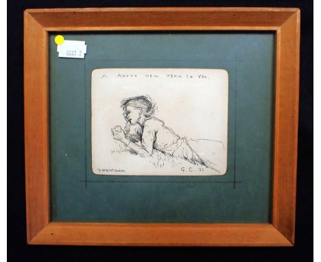 GEORGE CLAUSEN - 'HAPPY NEW YEAR TO YOU' 'To Mr and Mrs Coulson' lithograph 8.5 x 11cm plus frame 19 x 22cm