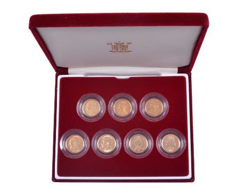 Royal Mint Gold half-Sovereign Portrait Collection 7-coin set, 22ct Queen Victoria young head to Queen Elizabeth II, from an 
