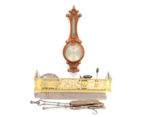 Edwardian oak ameroid wall barometer, silvered dial signed janes Lucking, Opticians, Birmingham, thermomeber over, 85cm; bras
