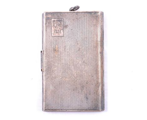 Silver folding card case, E J Trevitt &amp; Sons, Chester 1931, rectangular, engine turned, engraved initial and dated 1931, 