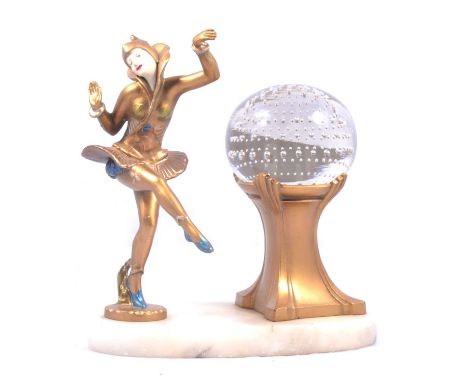 Art Deco figural lamp, attributed to Gerdago, formed as a dancing girl cast in spelter with gilt and cold-painted detailing (