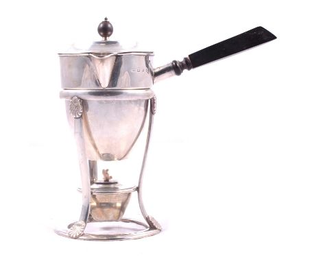 A late Victorian silver brandy warmer, possibly Thomas Walker, Birmingham 1894, Regency design, with lid, ebony handle and fi