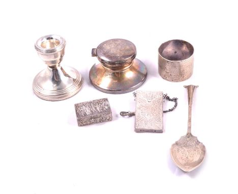 A Victorian silver vesta case, Frederick Marson, Birmingham 1868, bright cut engraved decoration, engraved initials, envelope