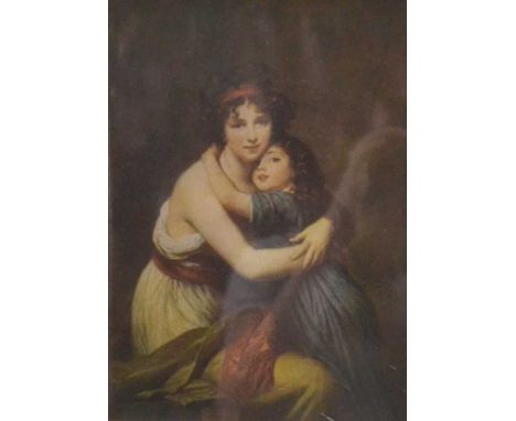 English school, Portrait of a mother and daughter in Regency costumes, print, 18 x 24cm.