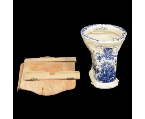 Blue and white transferred toilet basin, "The Royal" washdown pedestal, Rd no 304739, 40cm high, 36cm wide, 44.5 front-to-bac
