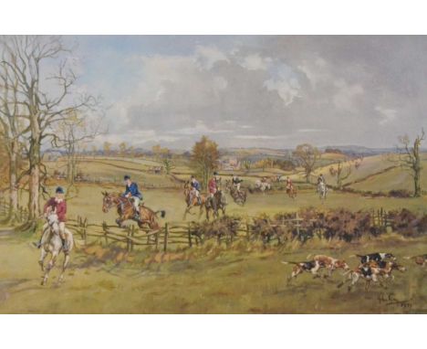 After John King, Hunting scene, signed, ltd ed print 230/350, 51 x 33cm.