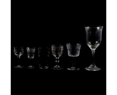 A Royal Albert Heirloom part teaset, comprising cups, saucers and plates; collection of Edwardian table glass, various sizes 