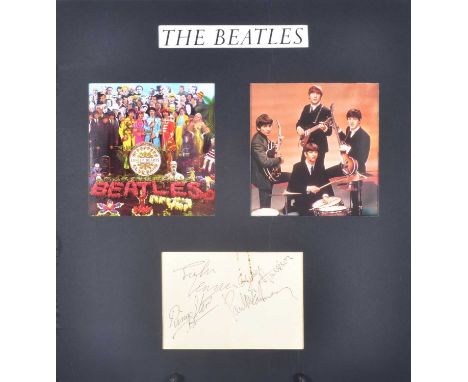 The Beatles - set of four signatures of the band, Paul McCartney, George Harrison, Ringo Star, John Lennon, one sheet, measur