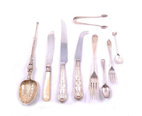 A set of five silver table forks, John Round &amp; Son Ltd, Sheffield 1895, engraved initials; a simlar set of four smaller f