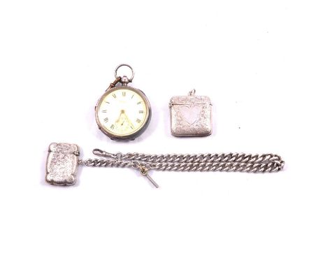 Waltham - a silver open face pocket watch, white enamel dial with roman numeral chapter ring and subsidiary seconds dial in a
