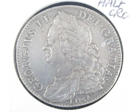 United Kingdom, 1746 half crown, George II laureate and draped bust left, legend around, Lima below, rev: crowned cruciform s