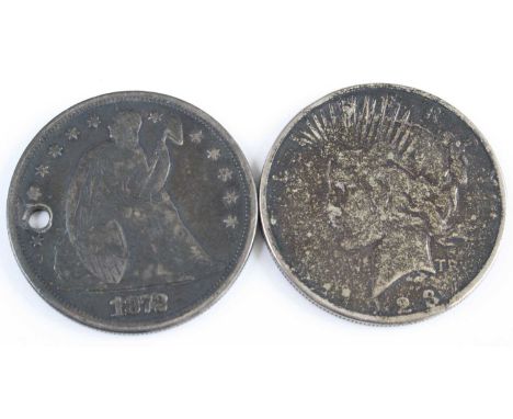 United States of America, 1872 dollar, Philadelphia mint obv: seated Liberty looking right above her shoulder, with a cap on 