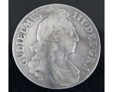 England, 1695 crown, William III first laureate and draped bust, rev: crowned cruciform shields around central Nassau lion, d