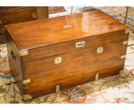 TRUNK, 19th century, camphorwood and brass bound with rising lid and carrying handles, 106cm W x 52cm D x 52cm H.