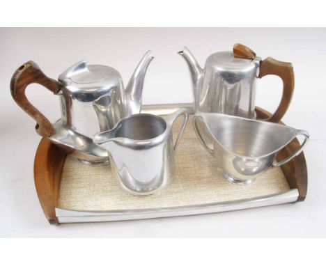FOUR PIECE PICQUOT WARE TEA SERVICE, circa 1950's, plus matching tray. (with wear)