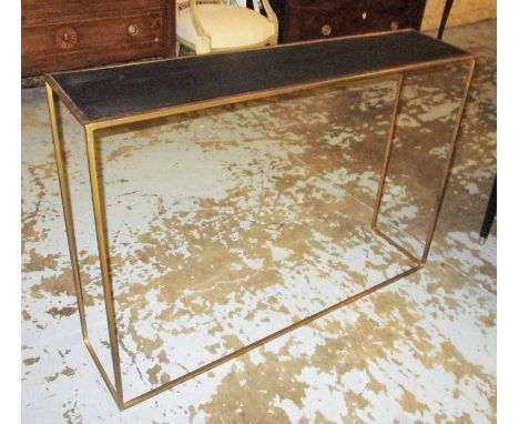 CONSOLE TABLE, gilt metal framed with a rectangular black slate effect top, 119cm W x 80cm H x 25cm D.