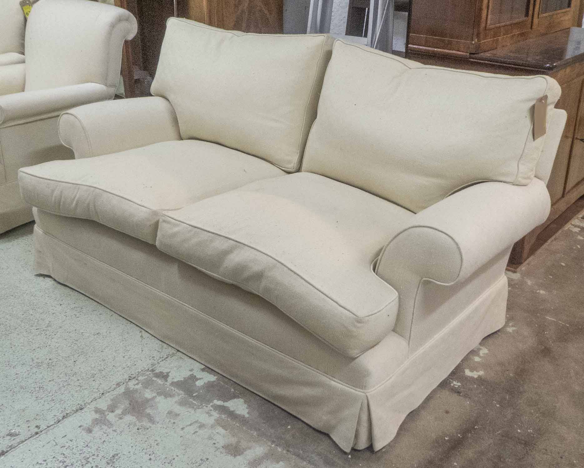 SOFA, cream traditional style, 185cm x 92cm H x 100cm. (with faults)