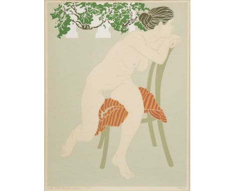 Phyllis Sloane, Nude with Begonias,signed, titled, and marked 'Proof' in pencil, silkscreen,60x44.5cm.