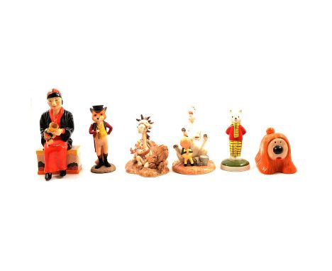 Six modern collectable ceramic figurines including Manor Limited Editions 'Clarice Cliff' figurine; Wade Dougal (Magic Rounda