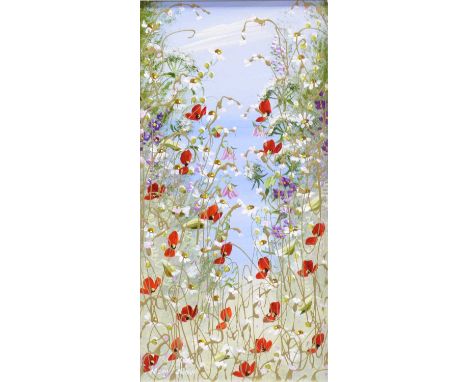 Mary Shaw, Poppies and other flowers, acrylic, signed, with CoA,39.5x19cm.Condition report:The work remains in good clean con