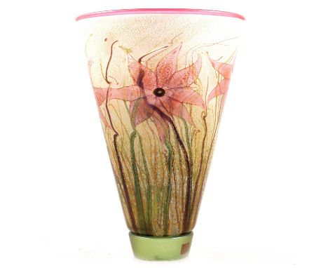 Timothy Harris, Isle of Wight glass - a pink flower glass vase, ltd ed 7/25, signed and dated 2001 to base, 25.5cm.Condition 