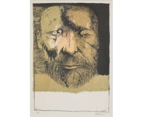 Leonard Baskin, Self portrait '83,signed in pencil, numbered 260, four colour lithograph,28x19.5cm.Condition report:The item 