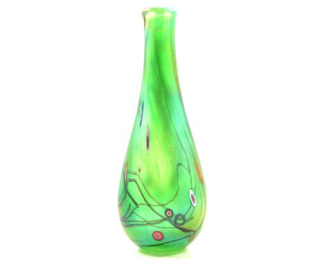 A John Ditchfield Glasform glass vase, green ground with coloured flowers, signed and numbered 8447, 20cm.Condition report:It