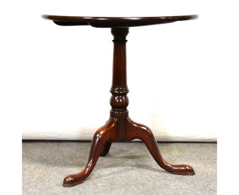 Georgian style mahogany tripod table by Haselbech Oak, circular tilt top with turned column, diameter 70cm, height 72cm.Condi