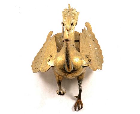 Large Indonesian cast brass Shadow Puppet Wayang Theatre lamp, in the form of a Garuda bird, damages, 40cm.
