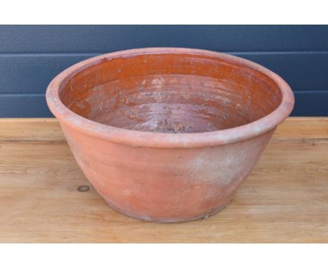 Large vintage terracotta dairy / mixing bowl, 49cm diameter.  Generally in good condition with usual wear and small damages a