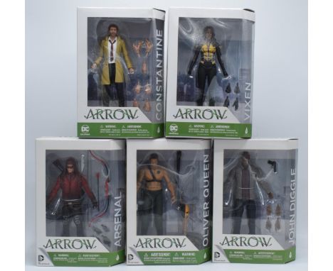 Boxed DC Collectibles Arrow figures to include John Diggle, Constantine, Arsenal, Vixen and Oliver Queen (5).  All boxed. Min