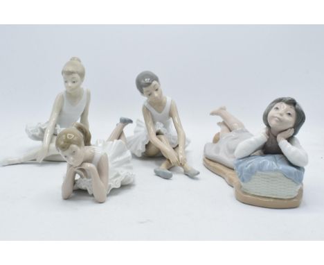 A collection of Nao figures to include ballerinas and a girl lying with a basket (4).  In good condition with no obvious dama