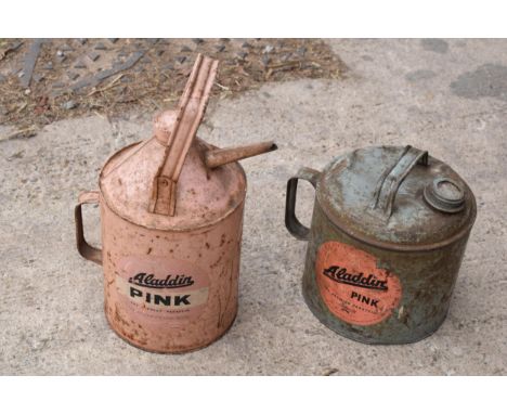 A pair of Aladdin vintage fuel cans together with Aladdin Pink Paraffin heater (53cm tall) together with 2 metal lamps, vendo