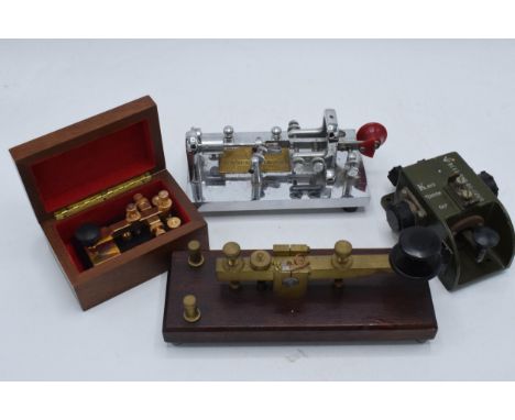 Morse Code Keys: a collection of Morse code keys to include Vibroplex Red Bug New York, British Army M O D K MK2 radio key pl