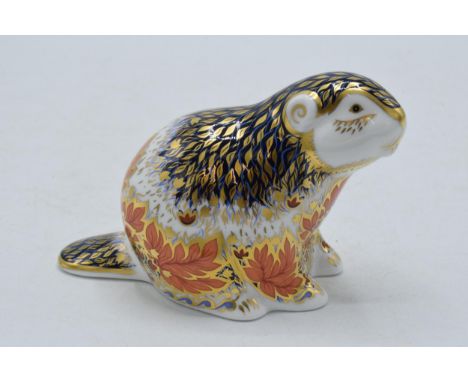 Boxed Royal Crown Derby paperweight Riverbank Beaver limited edition, first quality with gold stopper.  In good condition wit