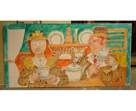 Vincent Bennett (Plymouth 1910-1993), oil on canvas panel, 'Tea for Three', 77cm x 38cm, unframed. ARR applies. Unfinished de