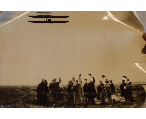 Wright Brothers: an early 20th century enlarged photograph / print of the Wright Brothers first flight in 1909 with details o
