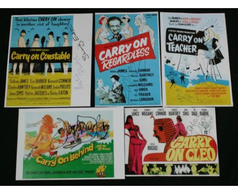 CARRY ON FILMS - collection of 5 x small signed poster images (approx. 6''x4'') from the films ''Carry On Regardless, Constab