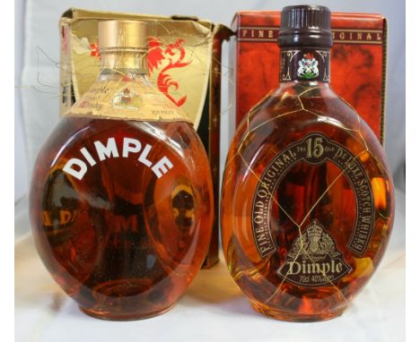 DIMPLE - two boxed bottles of Dimple De Luxe 15 years old scotch whisky (one 60's and one more recent).