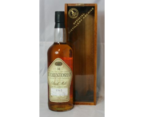 WHISKY - Bottle of Auchentoshan 31 year old Single Malt Scotch Whisky (75cl), distilled in 1965 from cask 2496.  In wooden pr