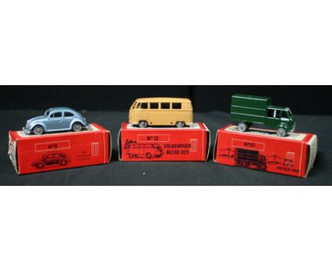 MORESTONE - collection of 3 x "Esso Petrol Pump" series miniatures.   To include No.8 VW Beetle (steel blue body, silver base