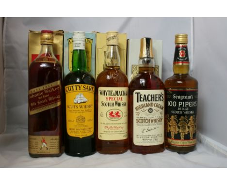 WHISKY - five bottles to include Cutty Sark (boxed 75cl), Johnnie Walker Red Label (1L), Whyte & Mackay special scotch whisky