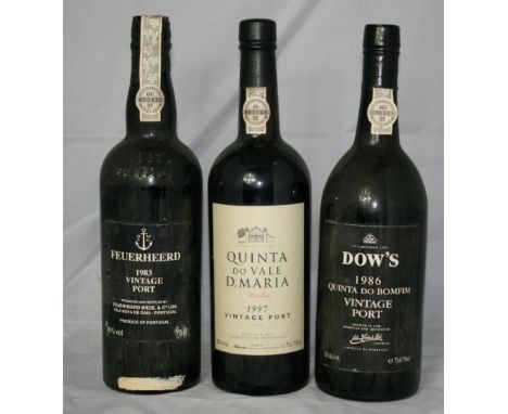 VINTAGE PORT - three bottles of vintage port to include 1983 Feuerheerd, 1986 Dow's Quinta Do Bomfim and a 1987 Niepoort Quin