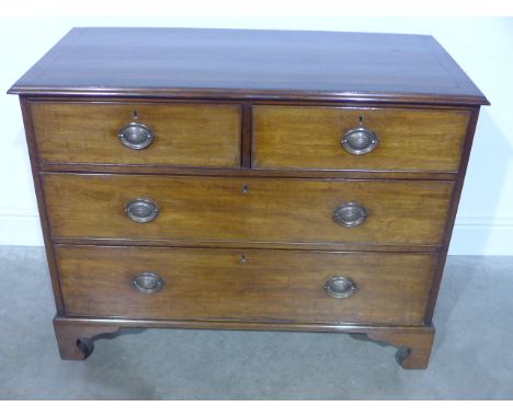 A mahogany four drawer chest on bracket feet in restored condition - Height 79cm x 101cm x 49cm