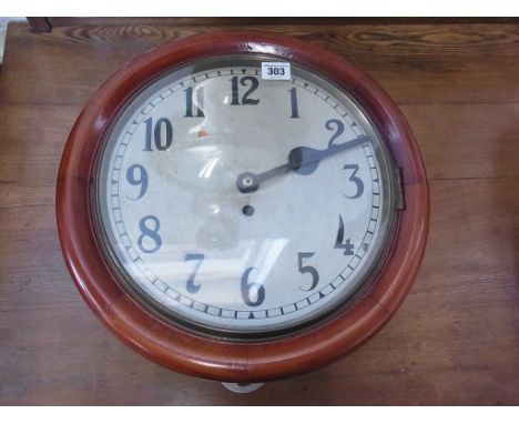 A mahogany cased wall clock with a chain driven fusee movement with Arabic numerals to white enamel dial, diameter 30cm to di