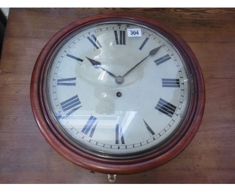 A mahogany cased wall clock with a drop shoulder fusee movement,  Roman numerals to white enamel dial, diameter 30cm to dial,