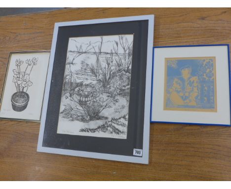 Two prints by Margaret Stokes - 30cm x 21cm and 40cm x 28cm and a Kate Wilkinson print - The Blue Boy A/P 82  - 19cm x 17.5cm