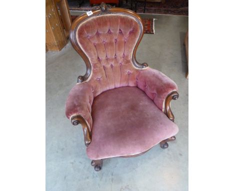A good quality Victorian walnut button back upholstered fireside chair - Height 85cm x Width 66cm x Depth 63cm