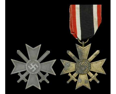 Germany, Third Reich, War Service Cross (2), First Class, with Swords, maker marked 65 to retaining pin, in original embossed